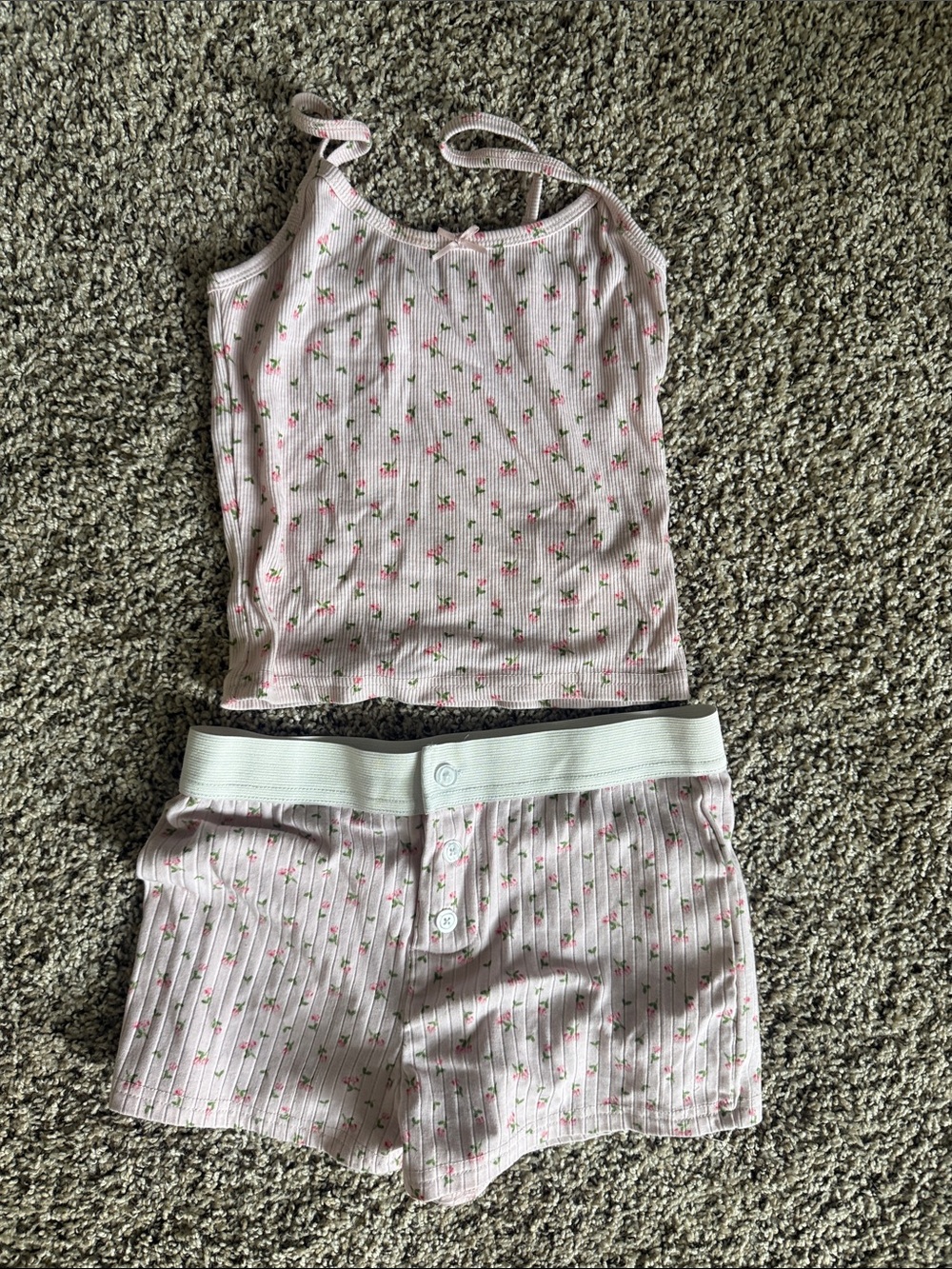 Pink Floral Ribbed Tank & Short Pajama Set